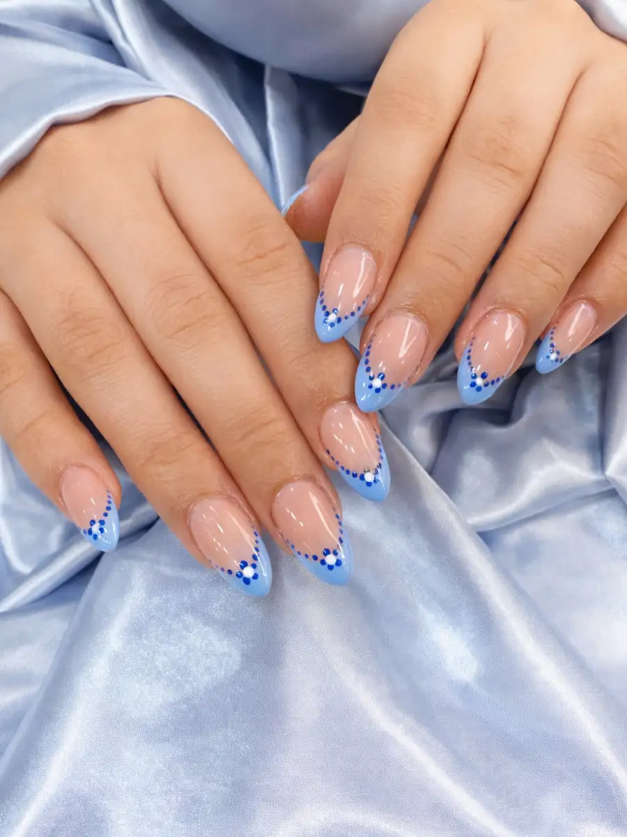 Baby Blue Floral French Tips View