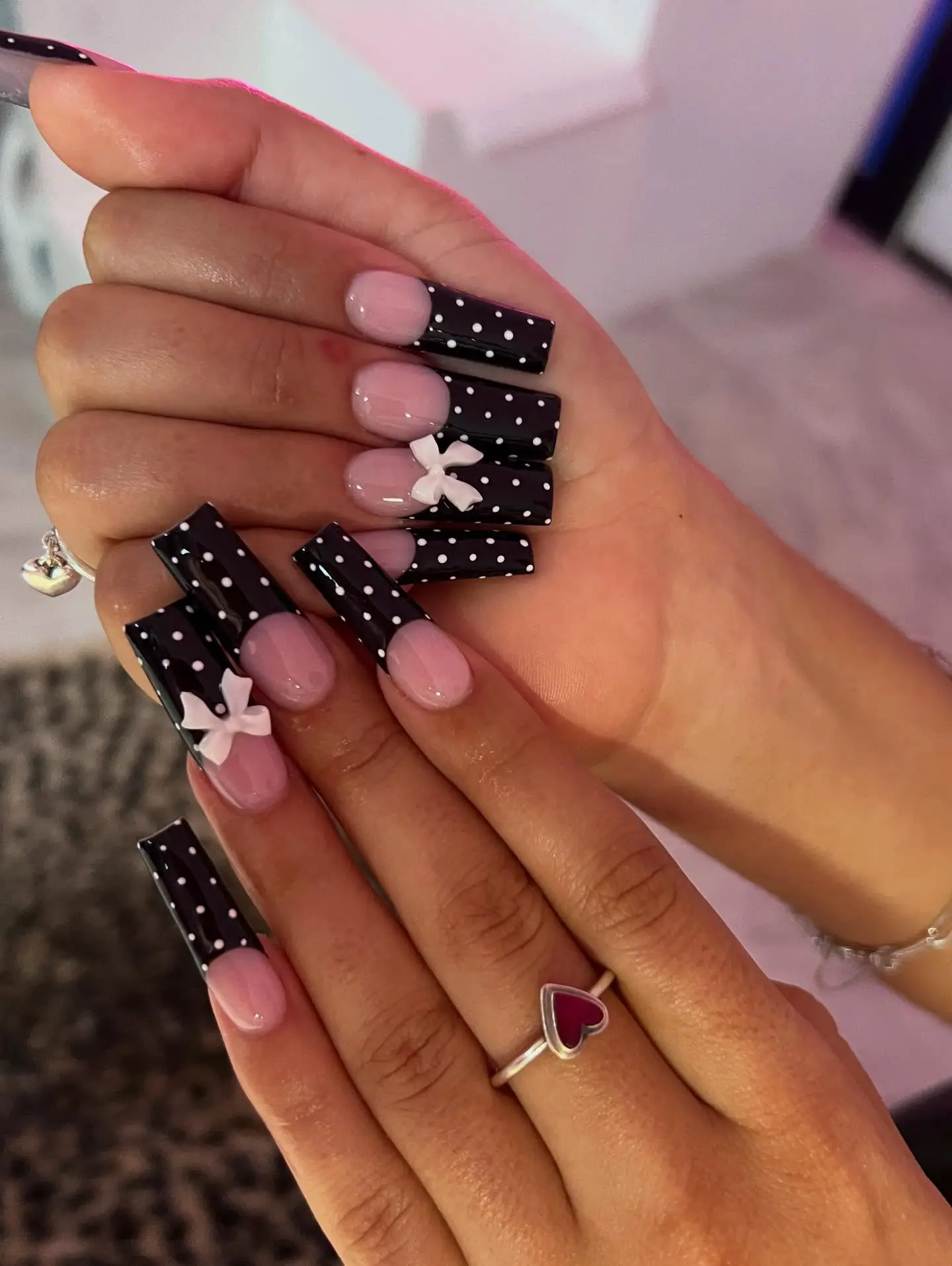 Black Bow Polka Dot Nails View