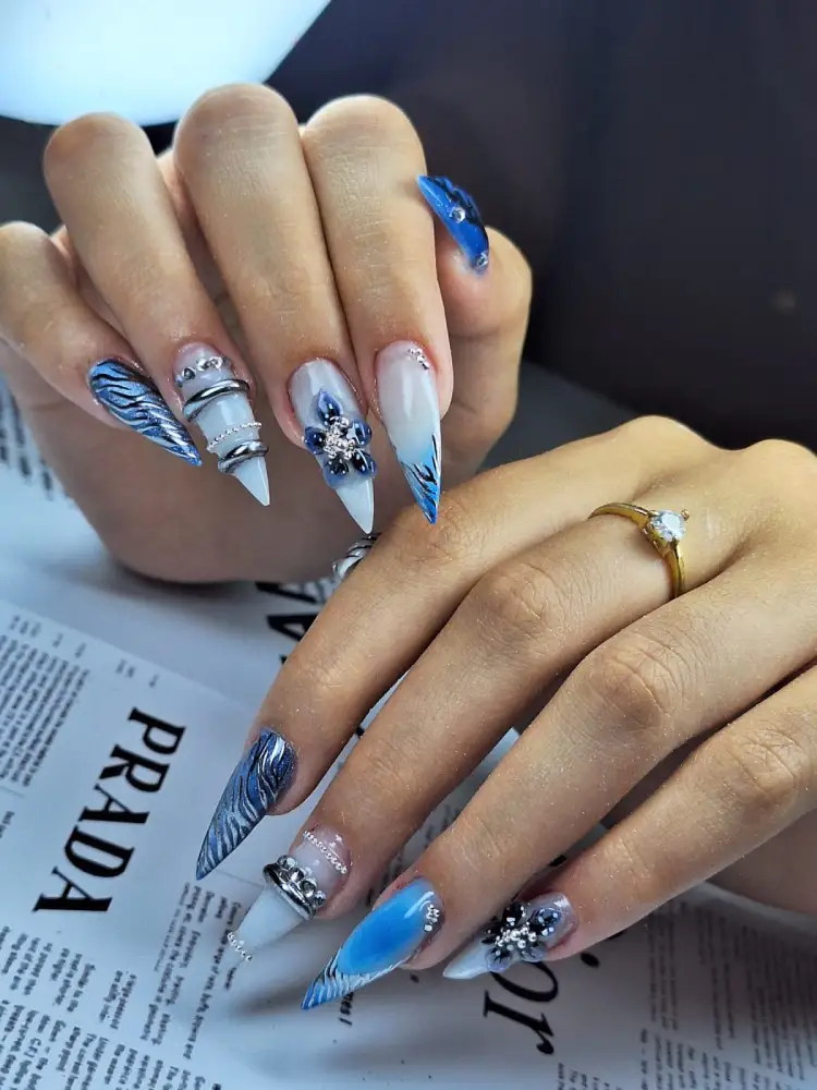 Blue Chrome Baddie Nails View