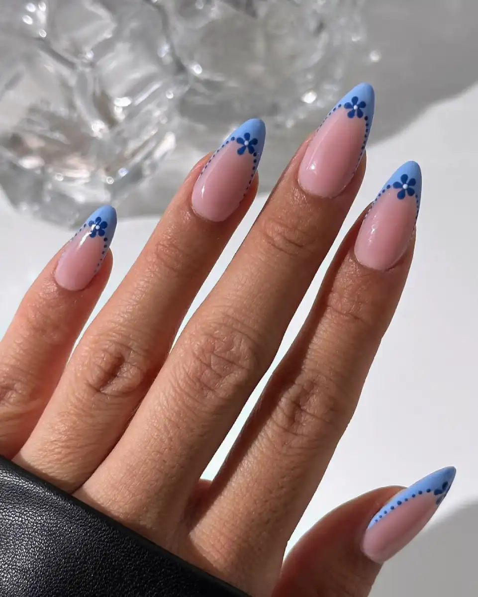 Blue Floral French Tips View