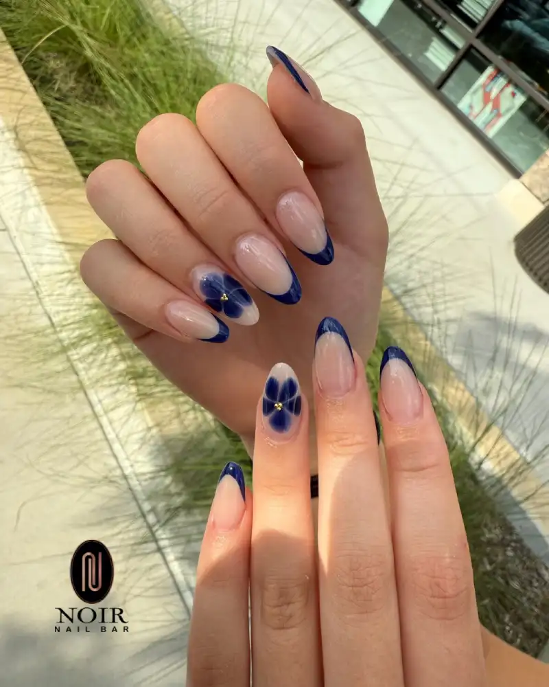 Blue Flower French Tips View