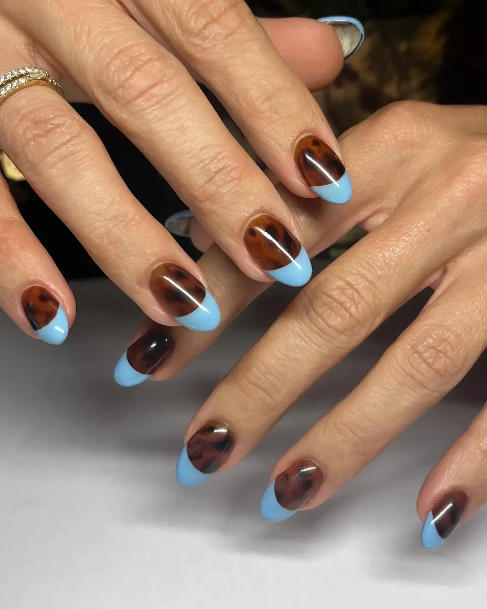 Blue Tortoiseshell French Tips View