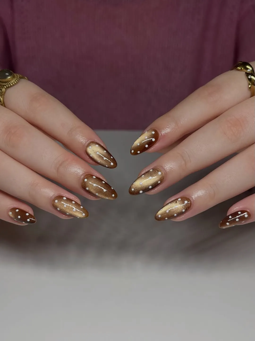 Brown Chrome Polka Dots Nail Art