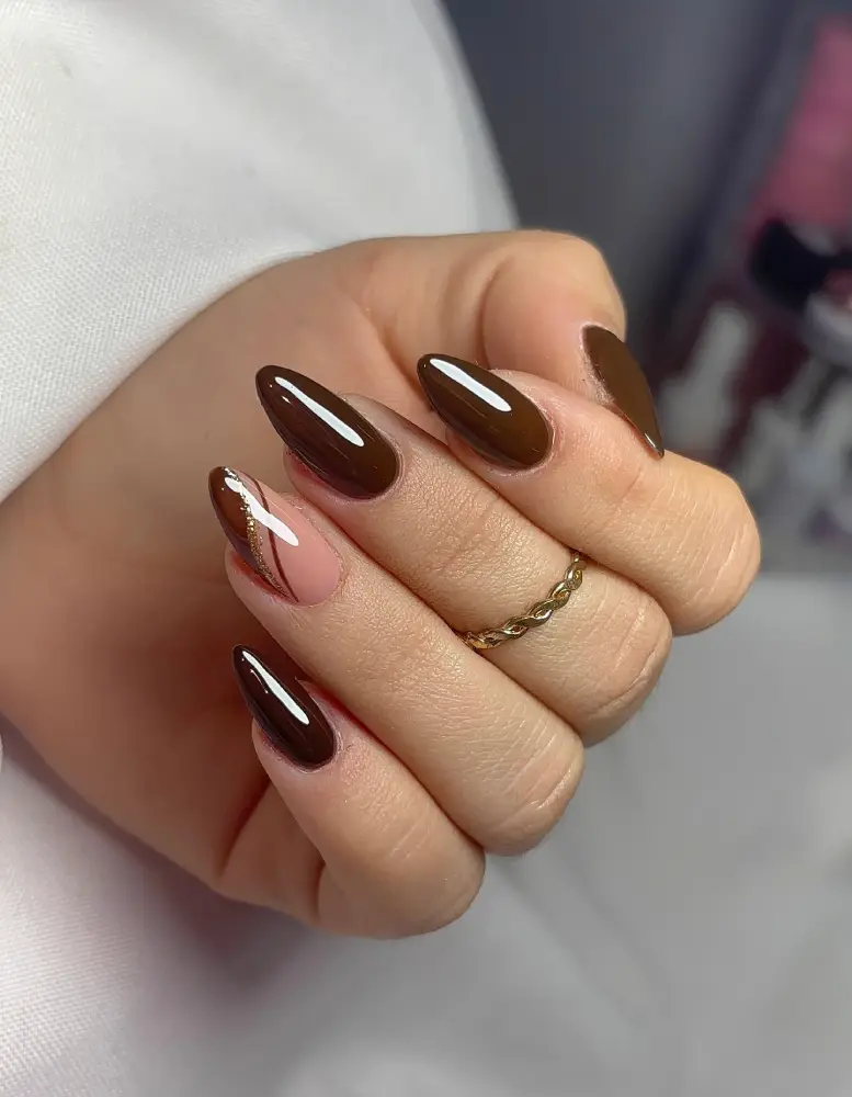 Brown and Gold Accent Nails View