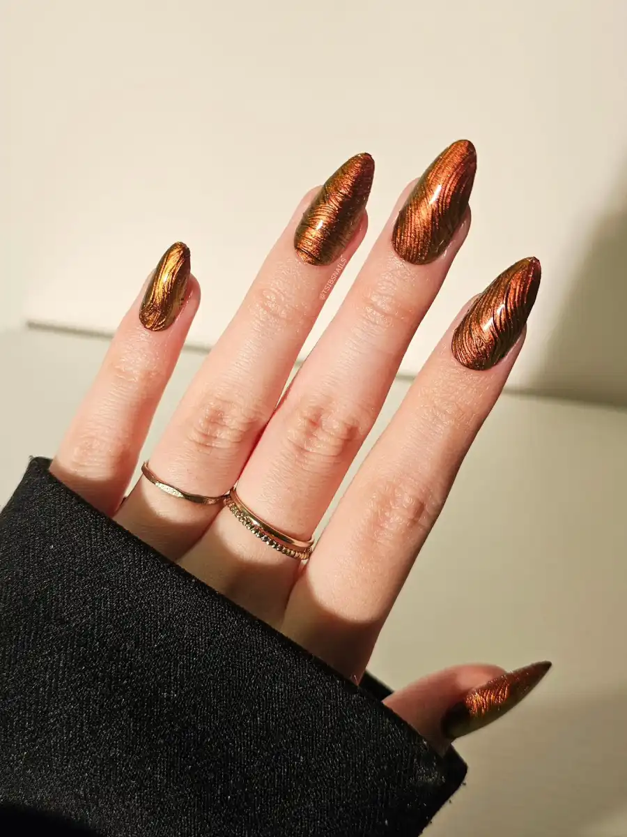 Brushed Bronze Chrome Nail Art Main View