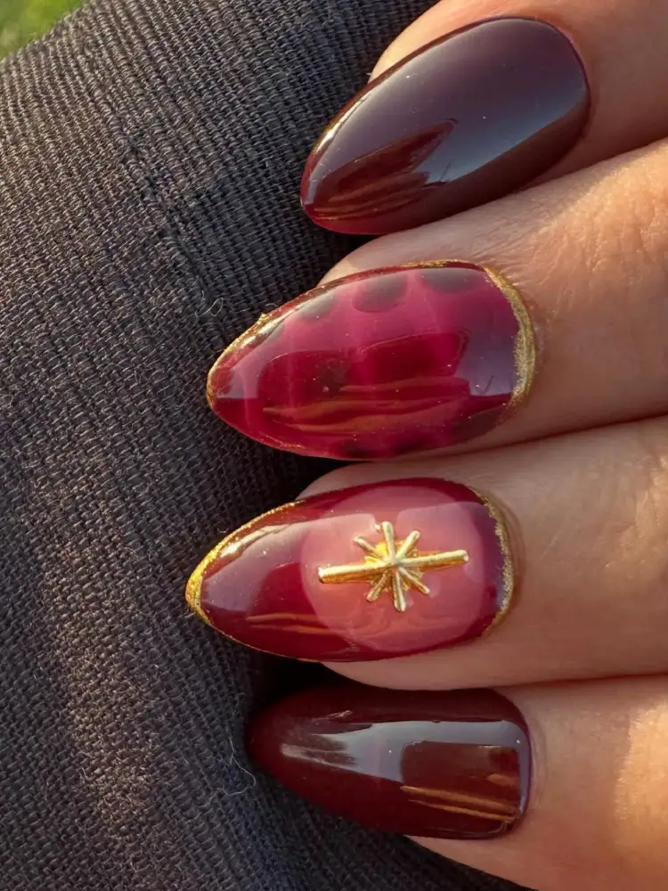 Dark Cherry Baddie Nails View