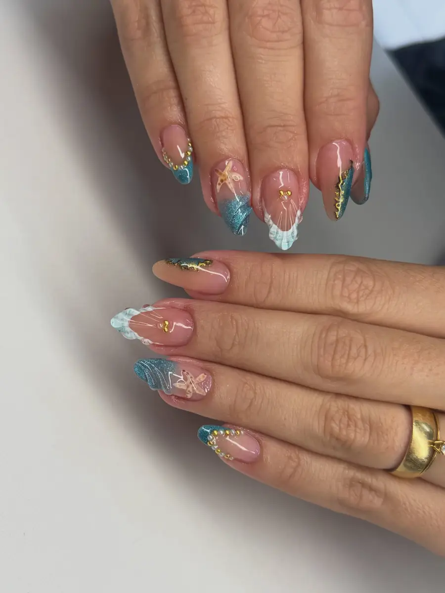 Gold Accented Sea Foam Nails View
