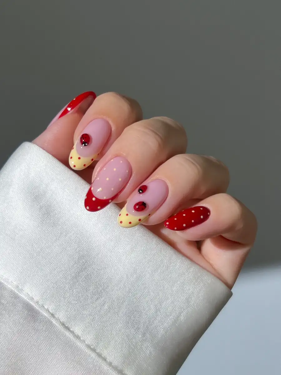 Ladybug French Tips Nail Art Main View