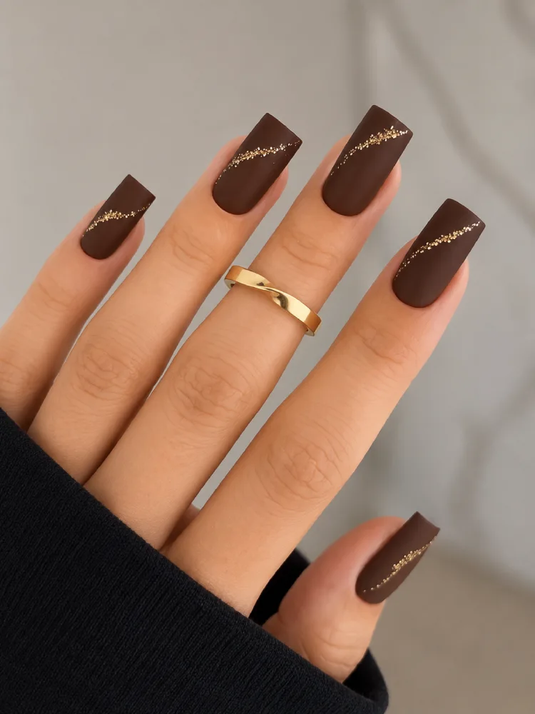 Matte Brown Square Nails View