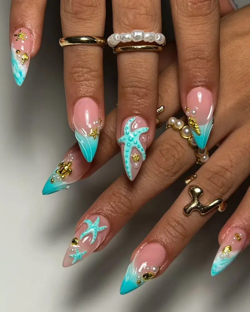 Pearl Starfish Ocean Nails View