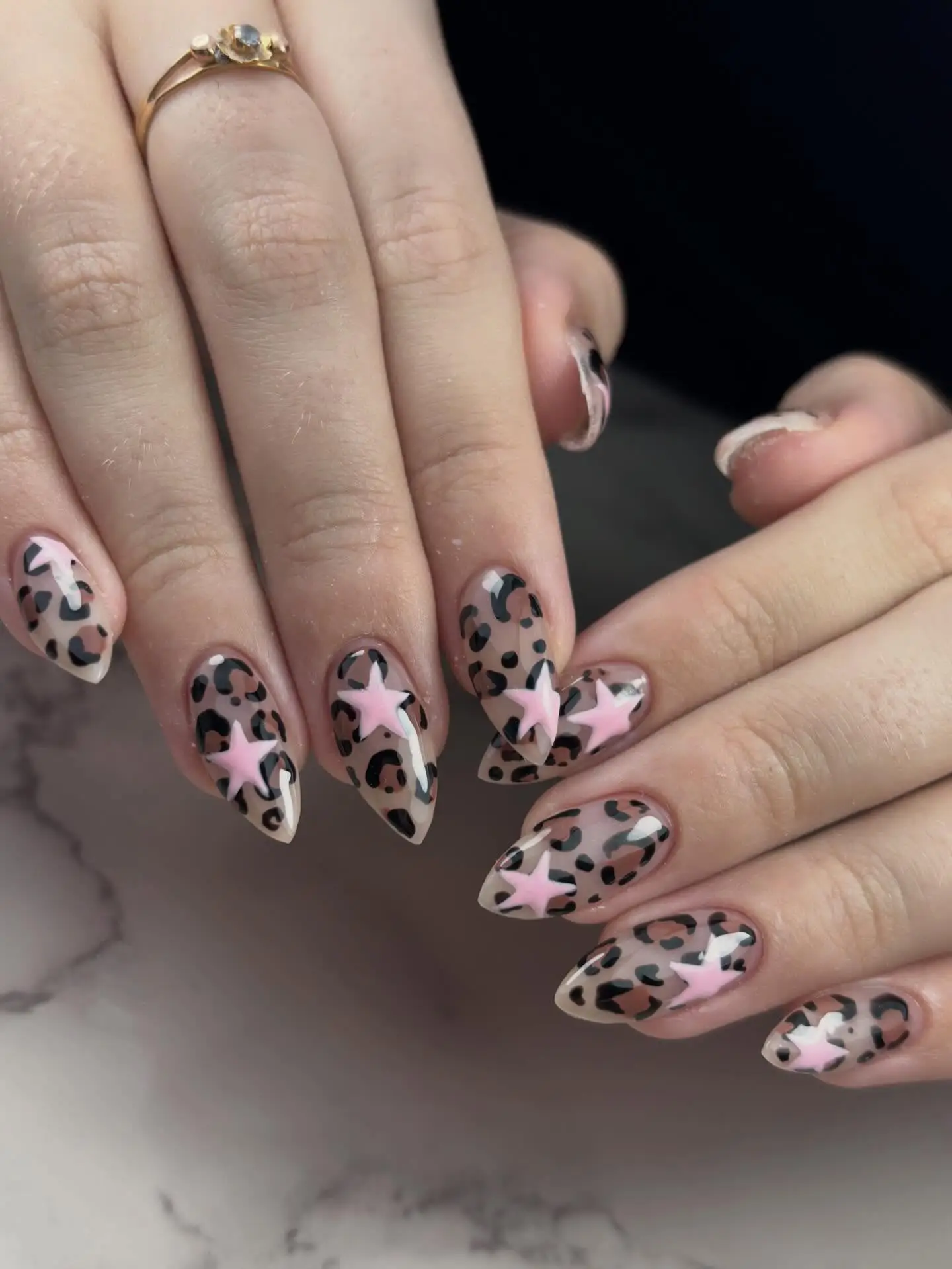 Pink Leopard Baddie Nails View