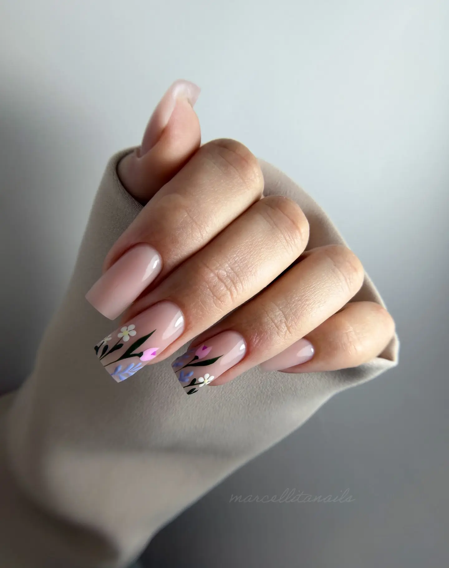 Square Nails with Painted Wildflower Tips View