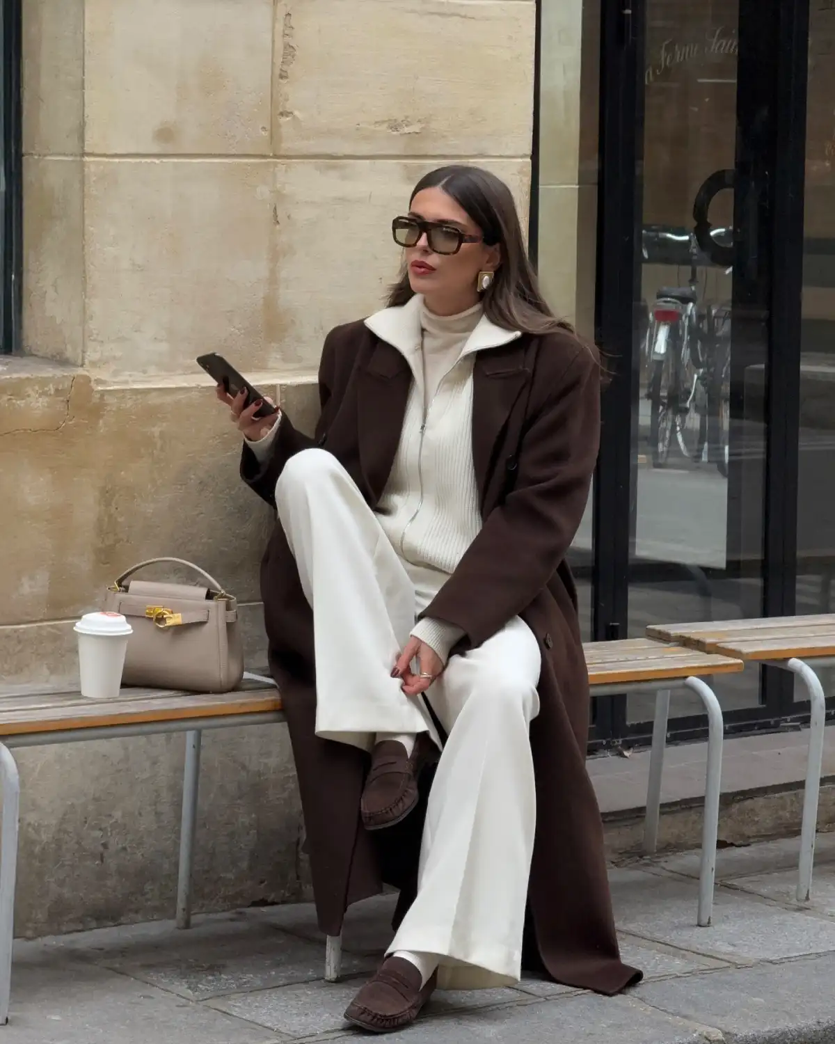 A Long Coat Over a Zip Sweater
