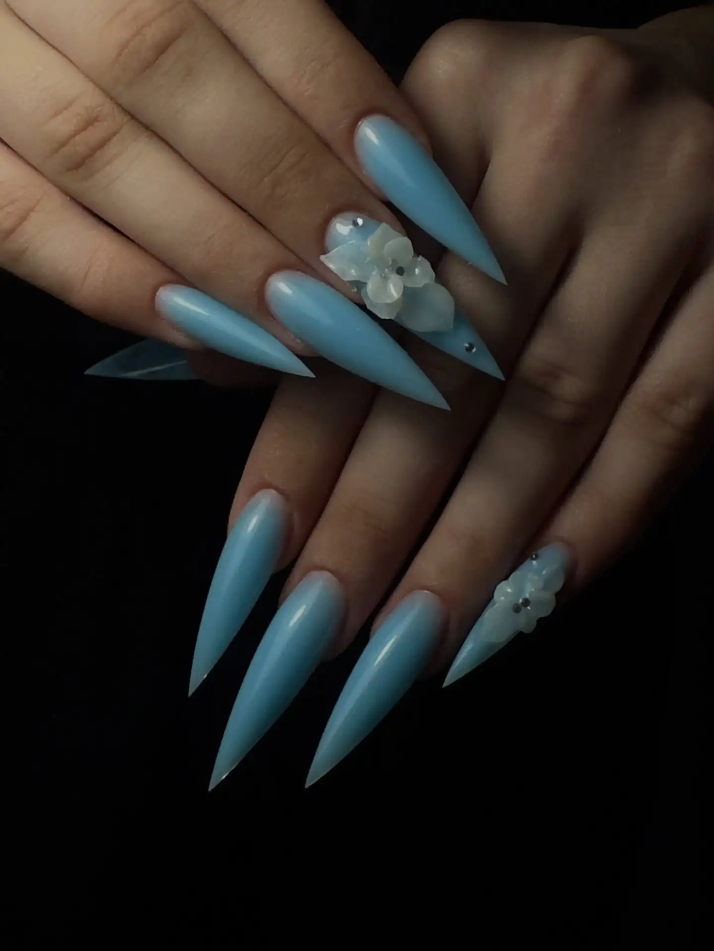 Baby Blue Stilettos with 3D Flowers Main View