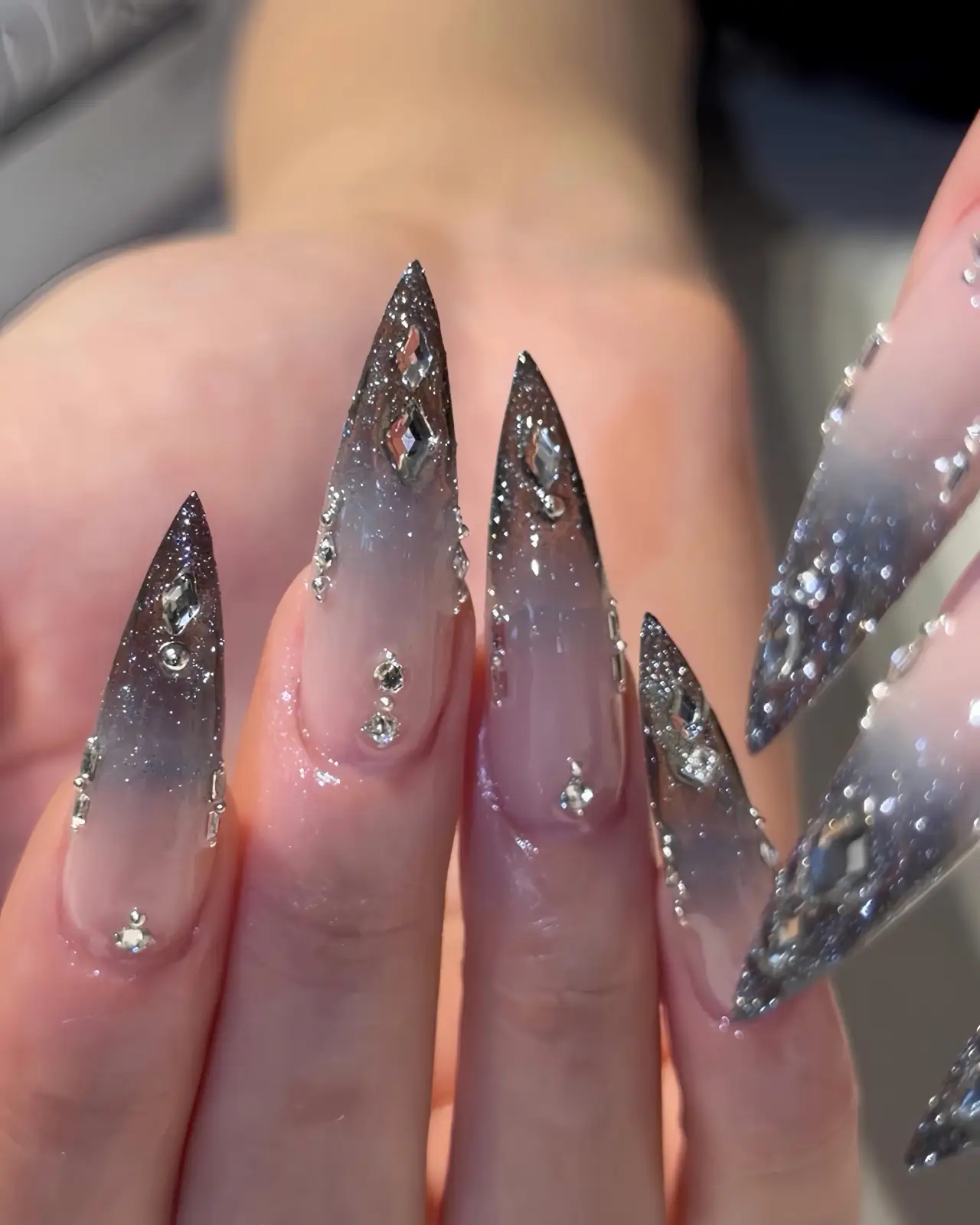 Black Glitter Ombre with Rhinestones Thumbnail 3
