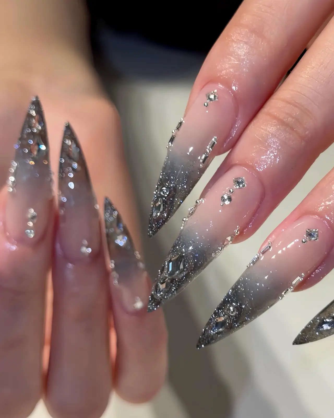 Black Glitter Ombre with Rhinestones Thumbnail 2