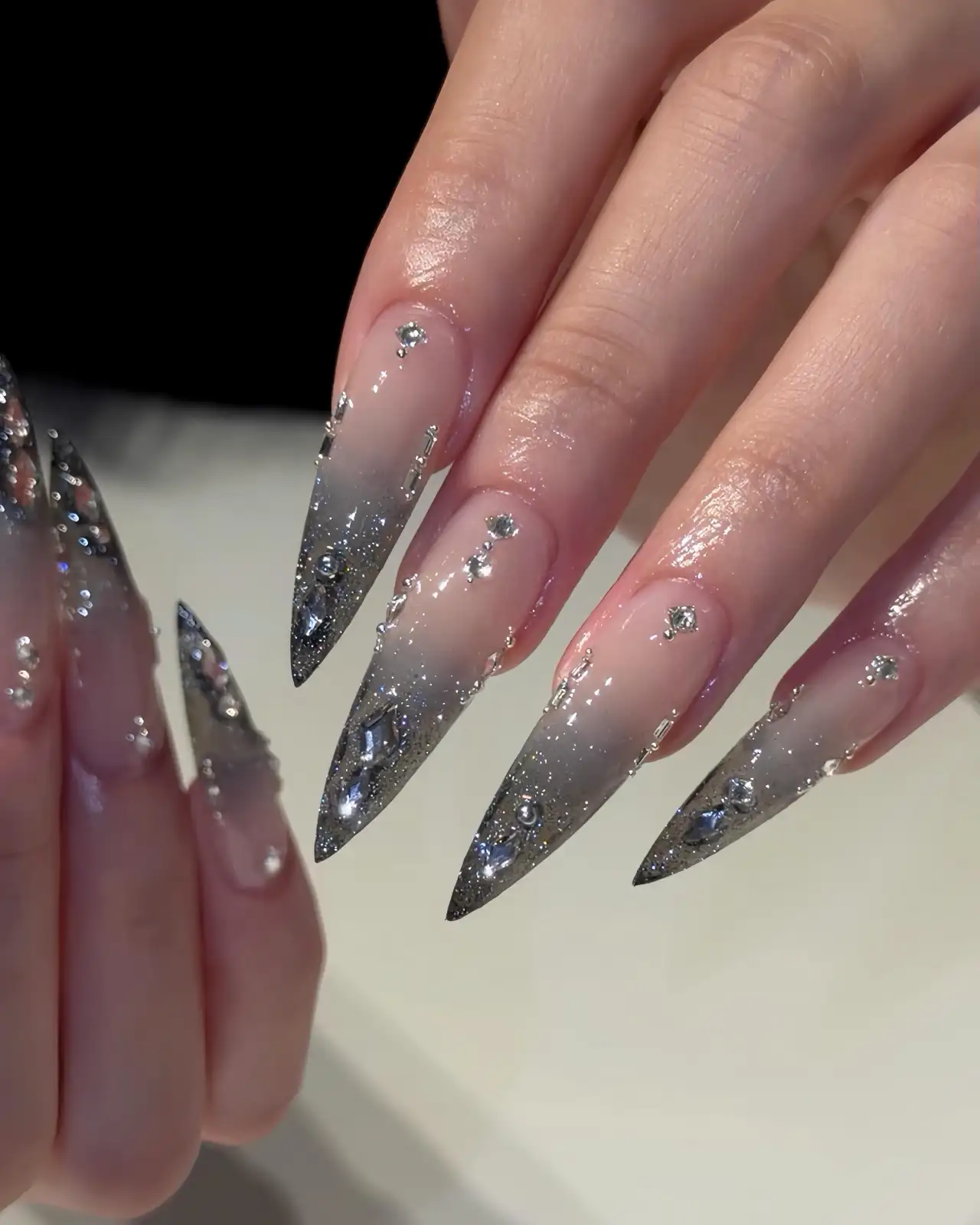 Black Glitter Ombre with Rhinestones Main View