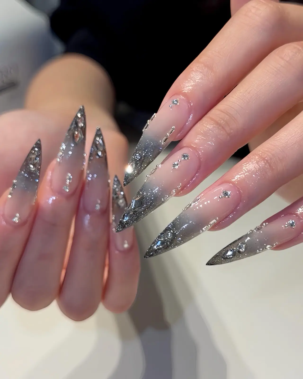 Black Glitter Ombre with Rhinestones Thumbnail 4