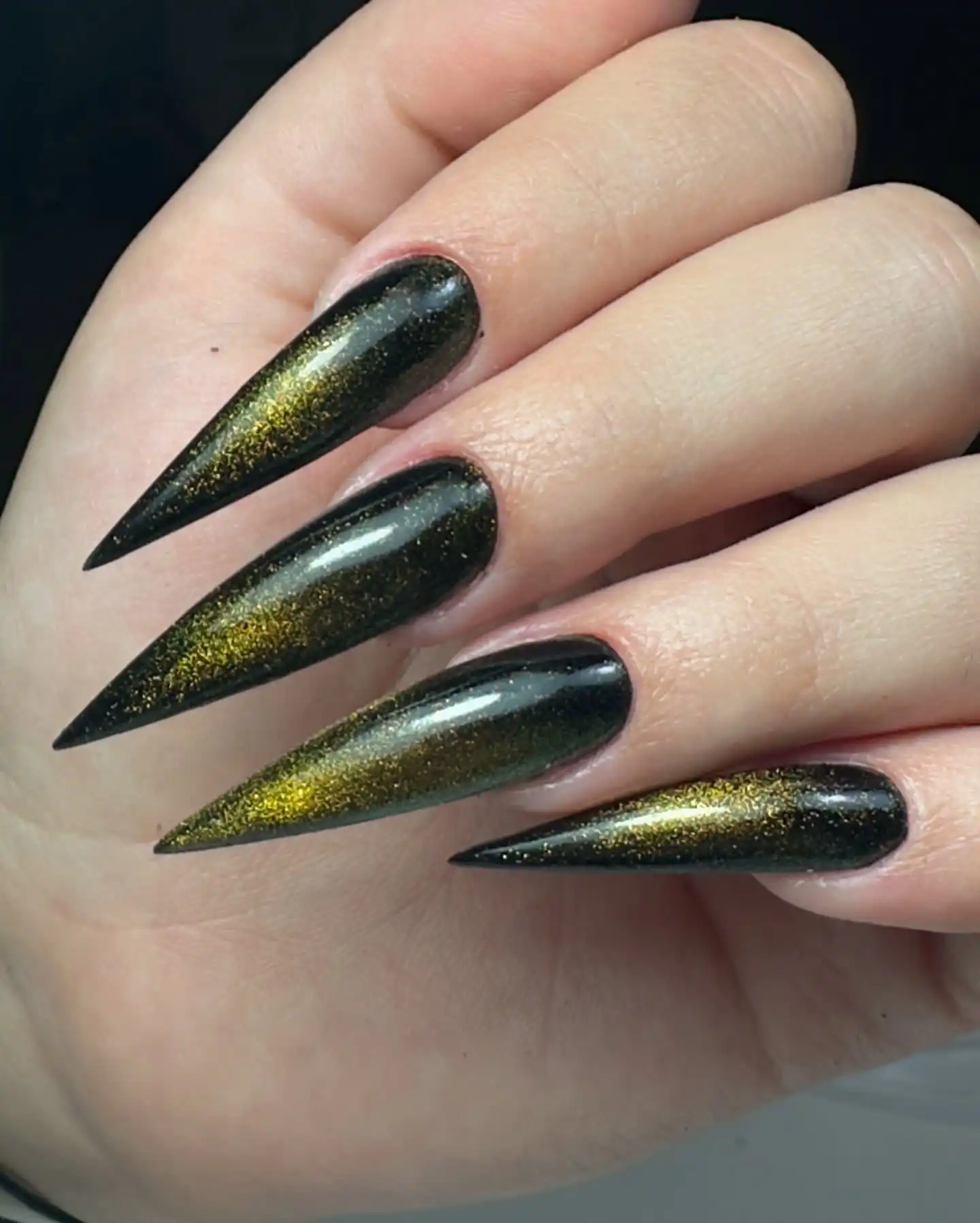 Black and Gold Cat Eye Stilettos Main View