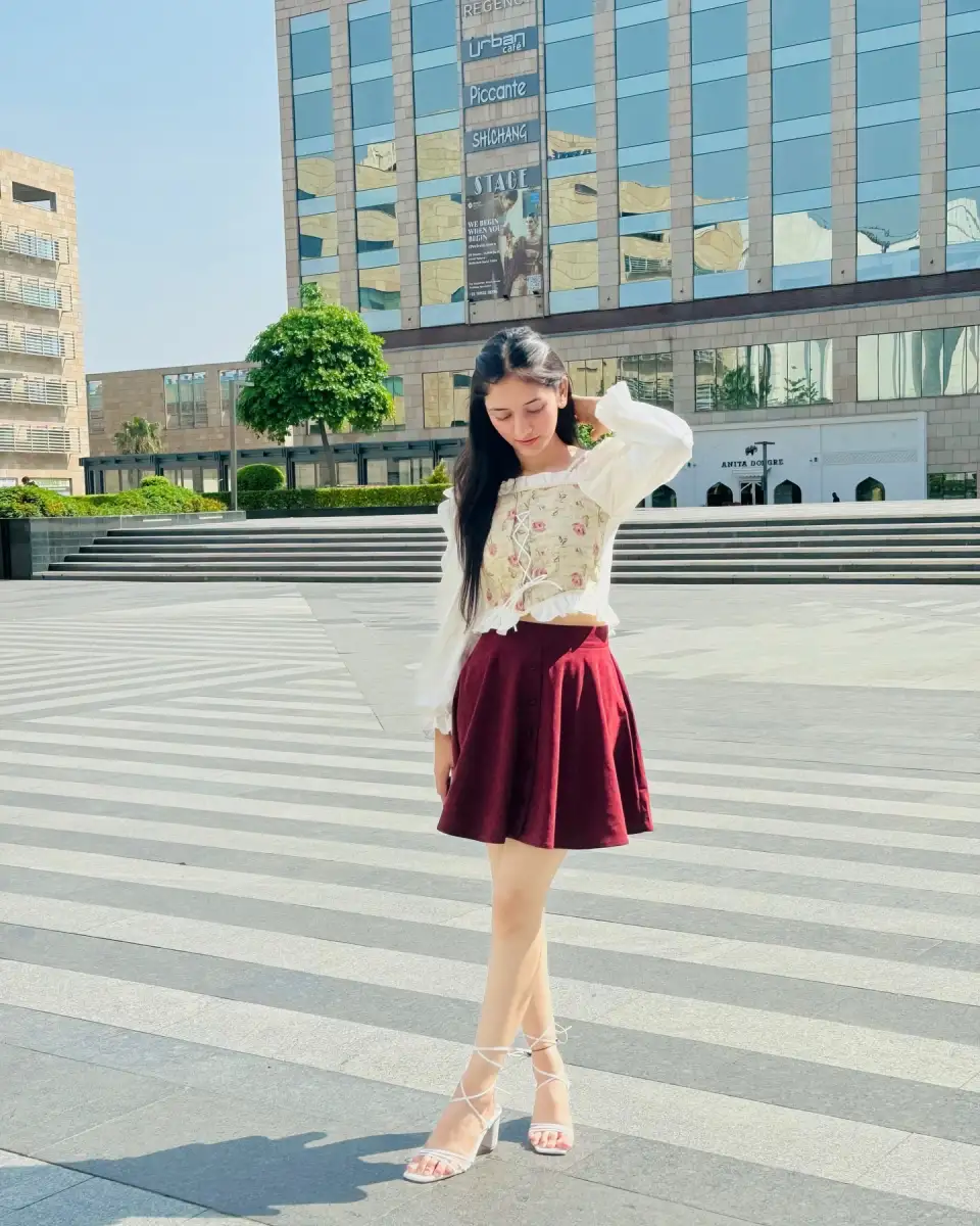 Burgundy Skater Skirt with a Corset Top Thumbnail 2