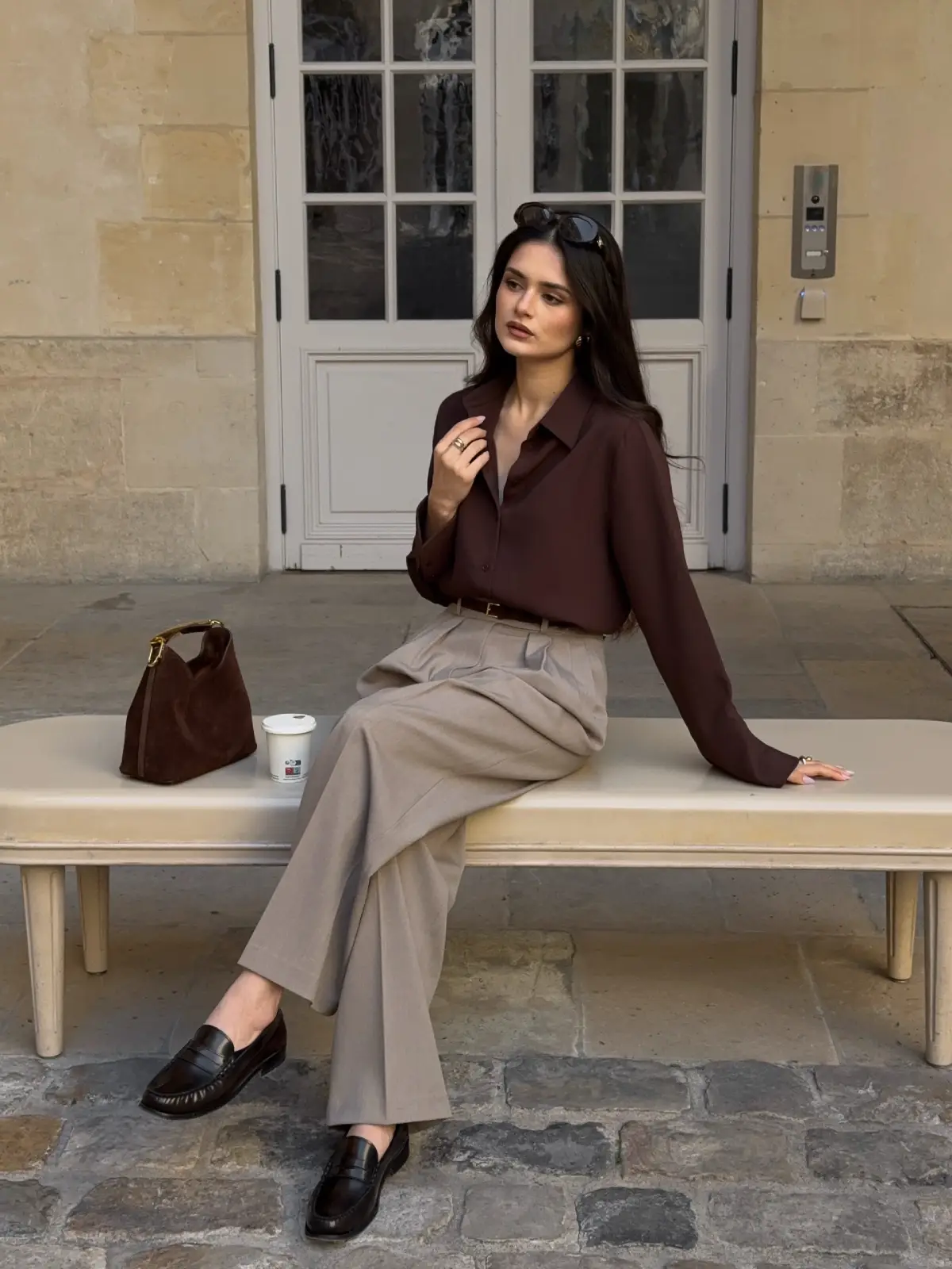 Chocolate Blouse Trousers Outfit