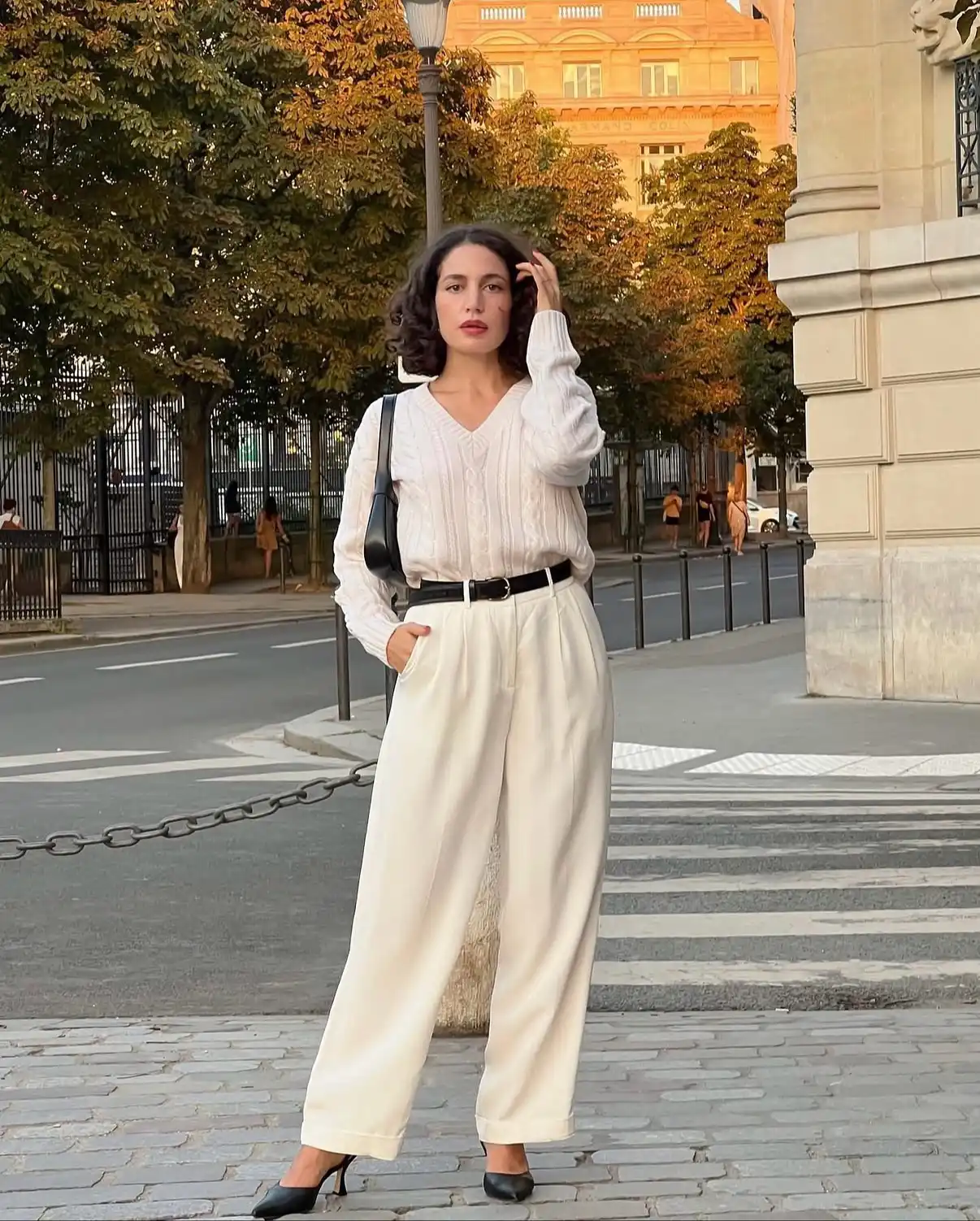 Cream Cable Knit Trousers Outfit