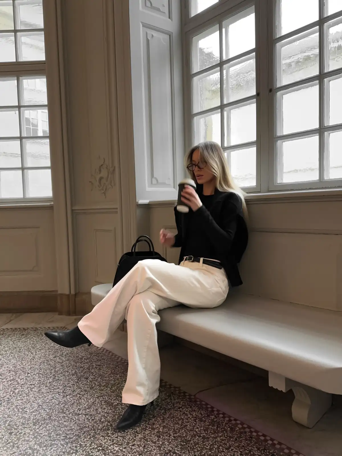 Cream Trousers Black Boots Thumbnail 2