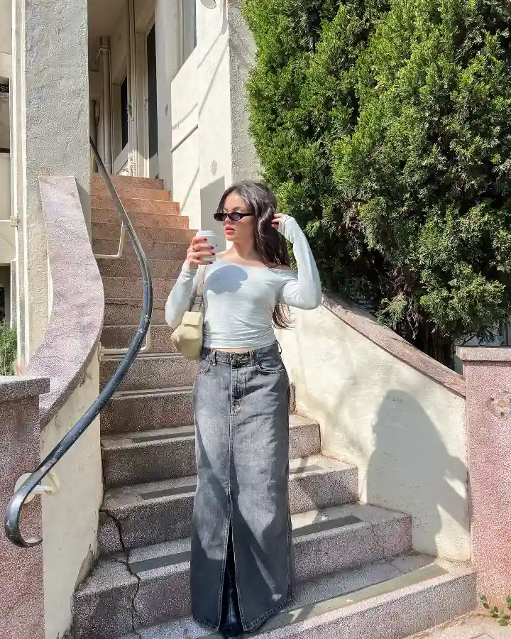 Denim Maxi with an Off-Shoulder Top Thumbnail 2