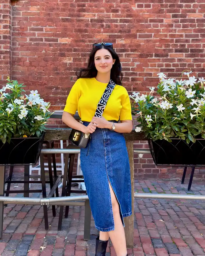Denim Midi with a Yellow Top Main View