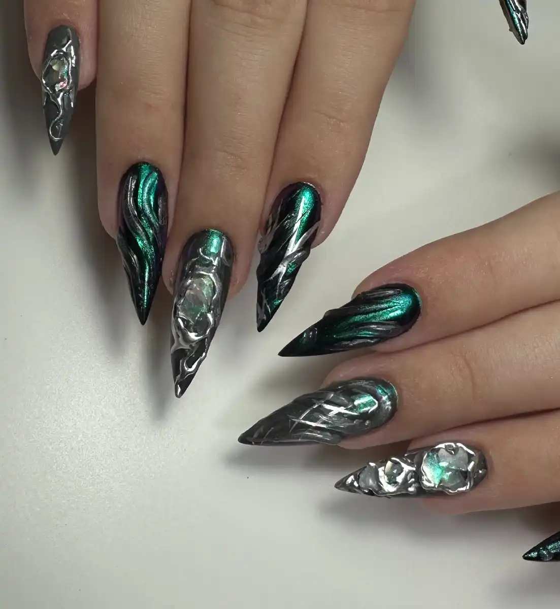 Emerald Green Molten Metal Stilettos Thumbnail 2