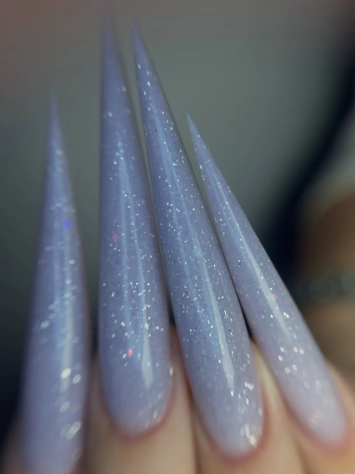 Extra Long Lilac Shimmer Stilettos Main View