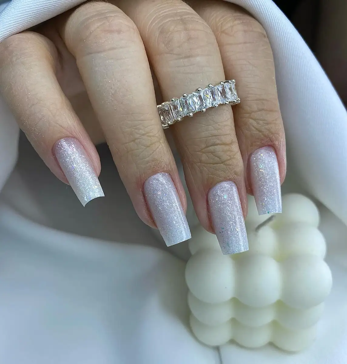 Frosted Glitter on Long Square Nails Thumbnail 2
