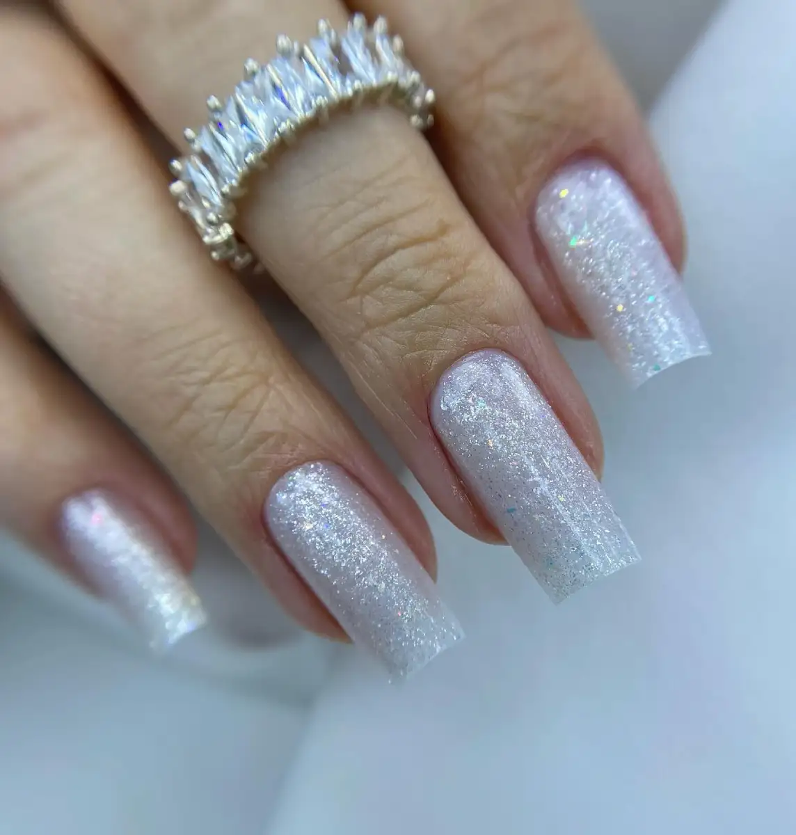 Frosted Glitter on Long Square Nails Main View