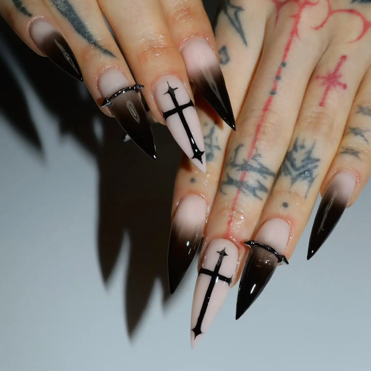 Gothic Black Ombre Stilettos with Crosses Main View