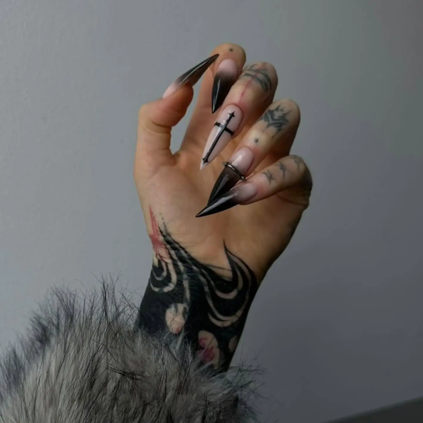 Gothic Black Ombre Stilettos with Crosses Thumbnail 2