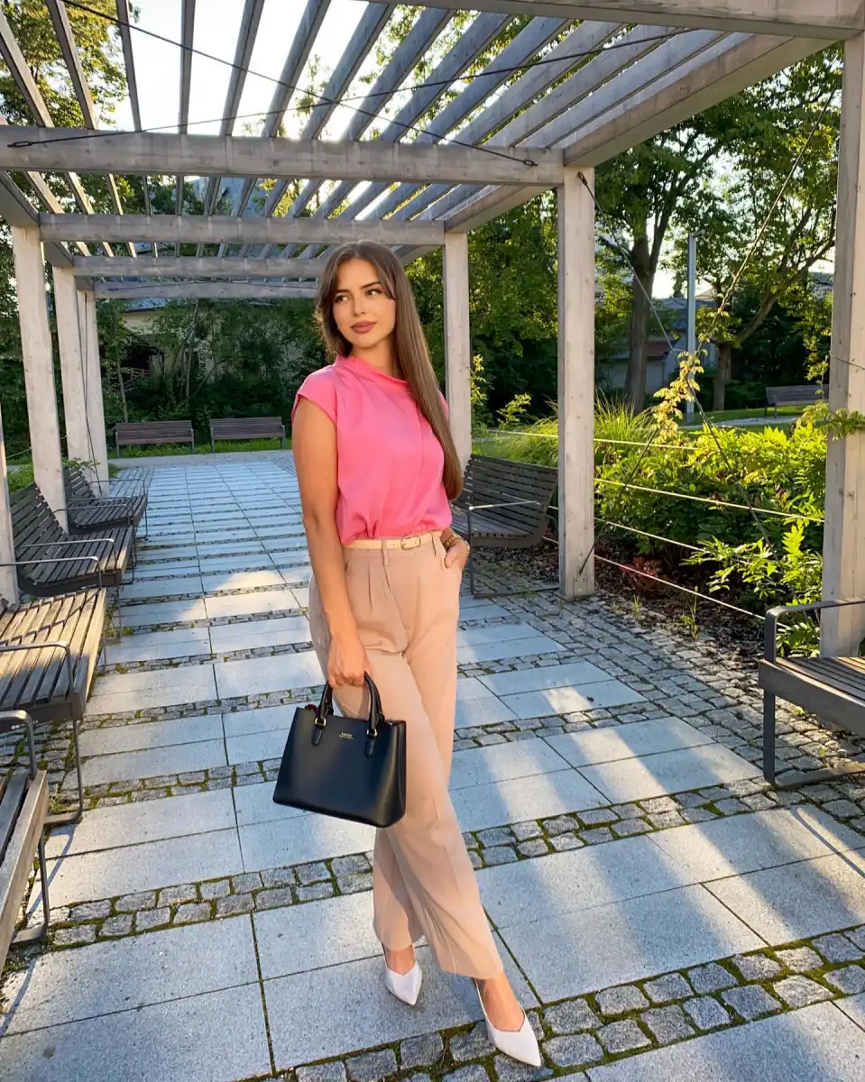 Hot Pink Top Neutral Trousers Thumbnail 3