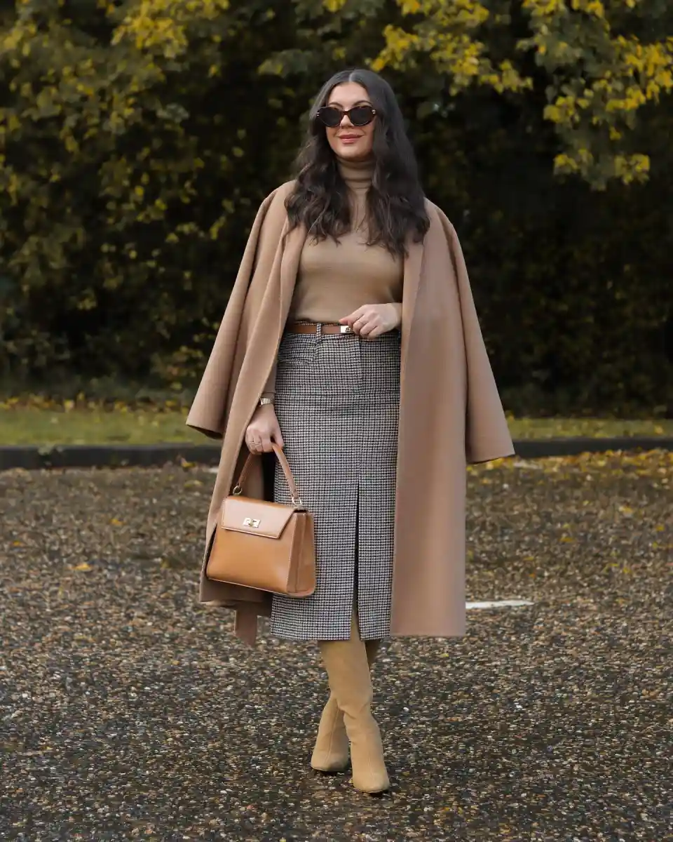 Houndstooth Midi with a Camel Coat Main View