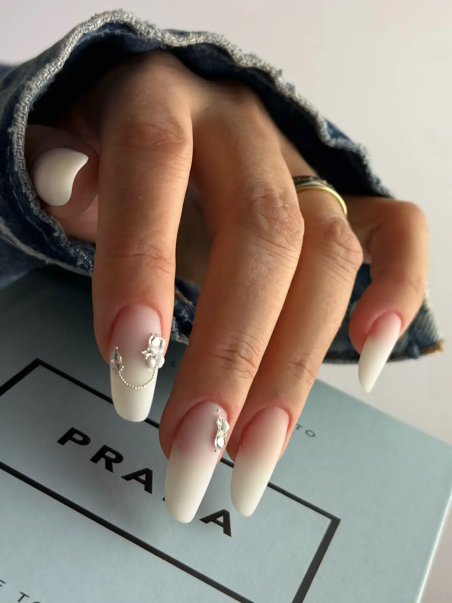 Matte Milky Ombre with Jewels Nails Main View