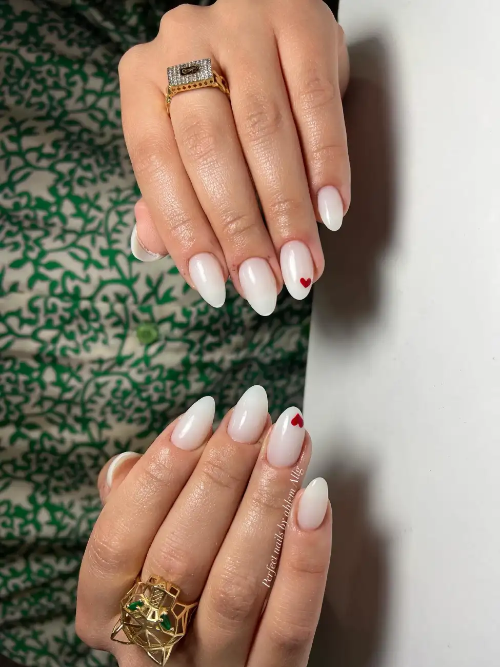 Milky Nails With a Single Red Heart Thumbnail 2