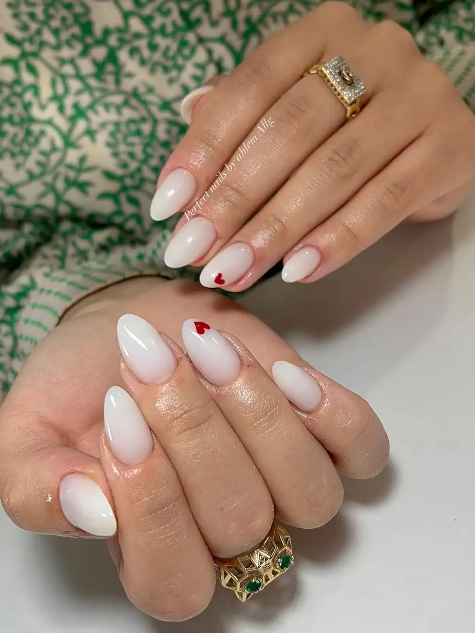 Milky Nails With a Single Red Heart Main View