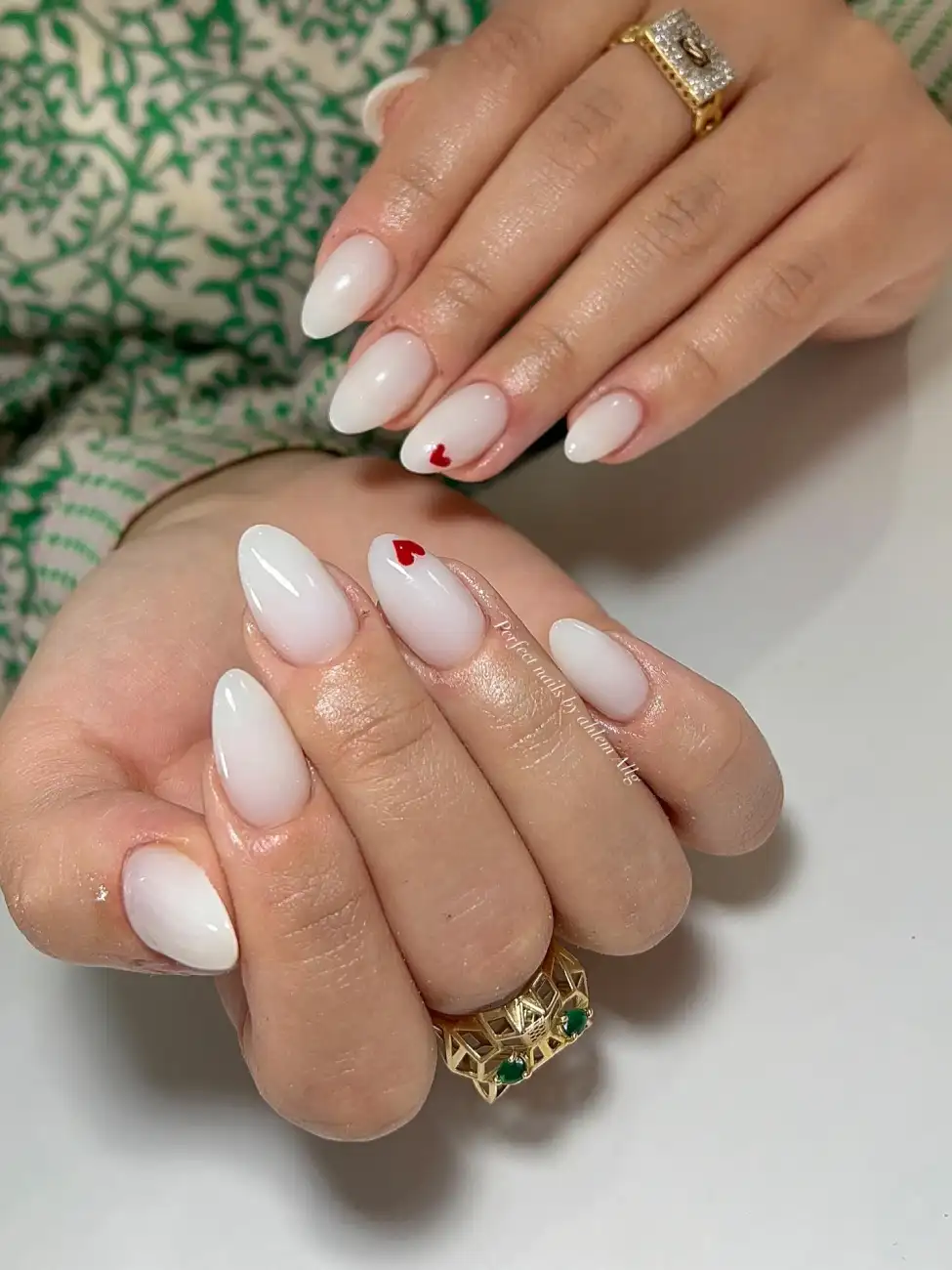 Milky Nails With a Single Red Heart Thumbnail 3