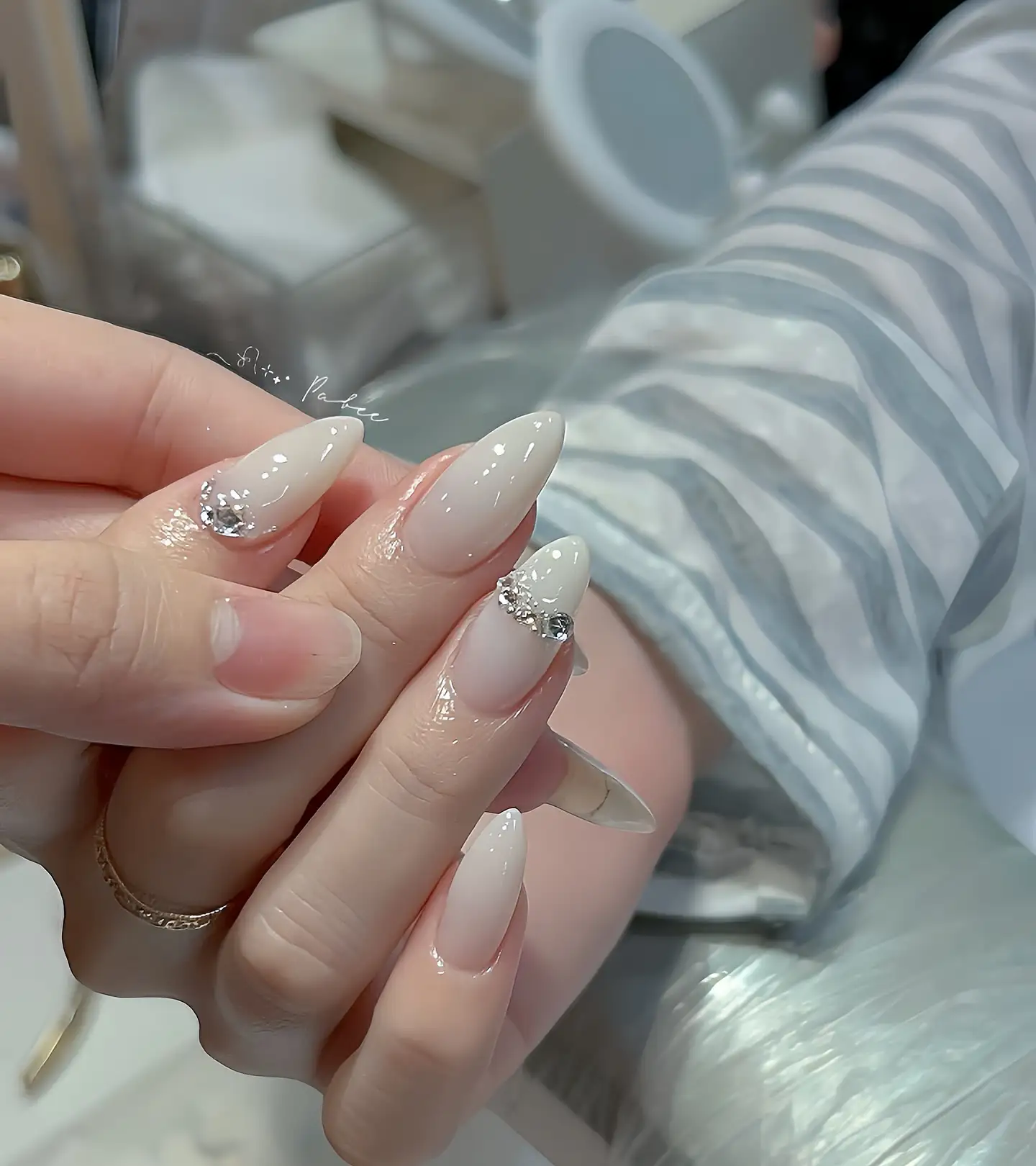 Milky Nails with Scattered Stones Thumbnail 2