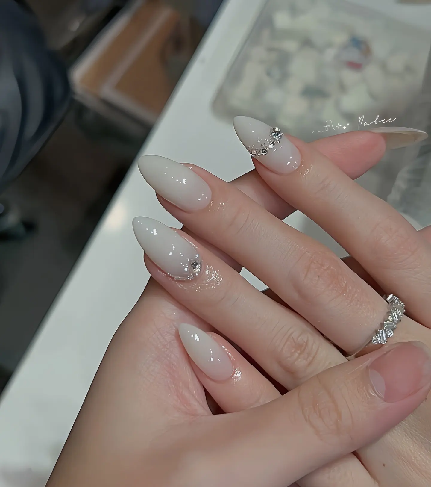 Milky Nails with Scattered Stones Main View