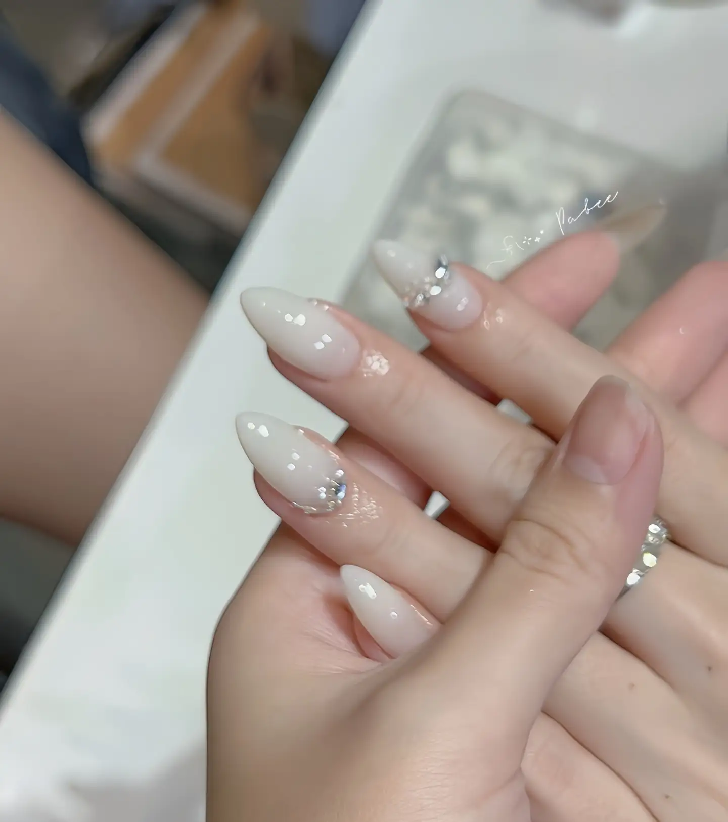 Milky Nails with Scattered Stones Thumbnail 3