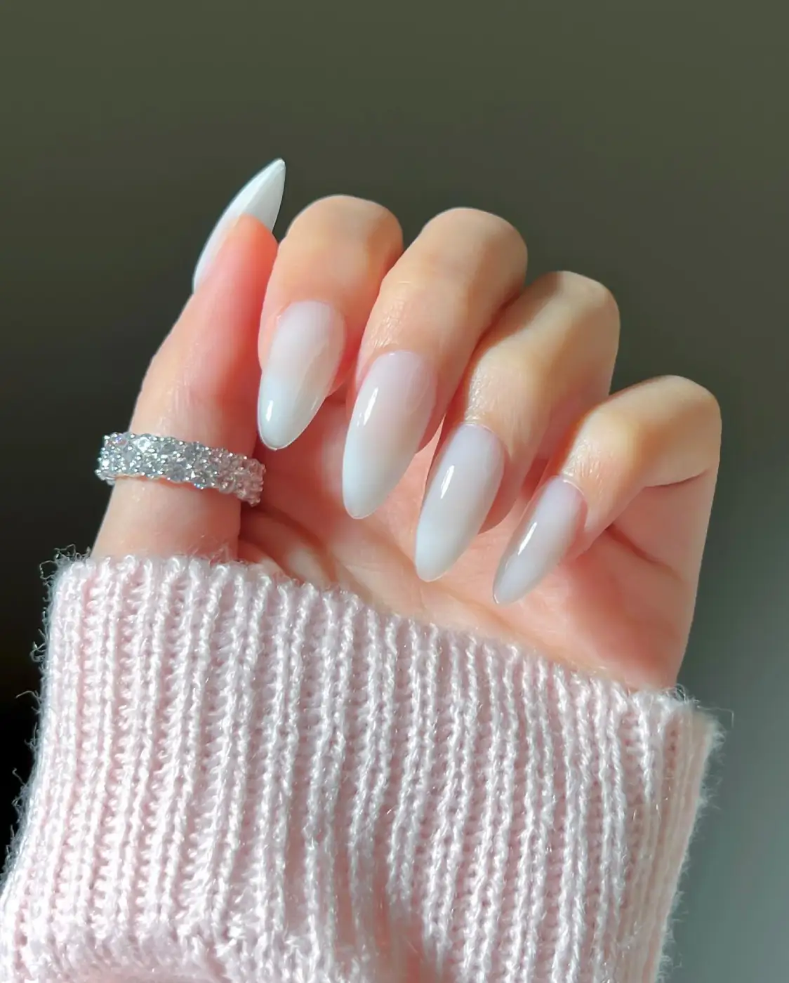 Milky Ombre Almond Nails Main View