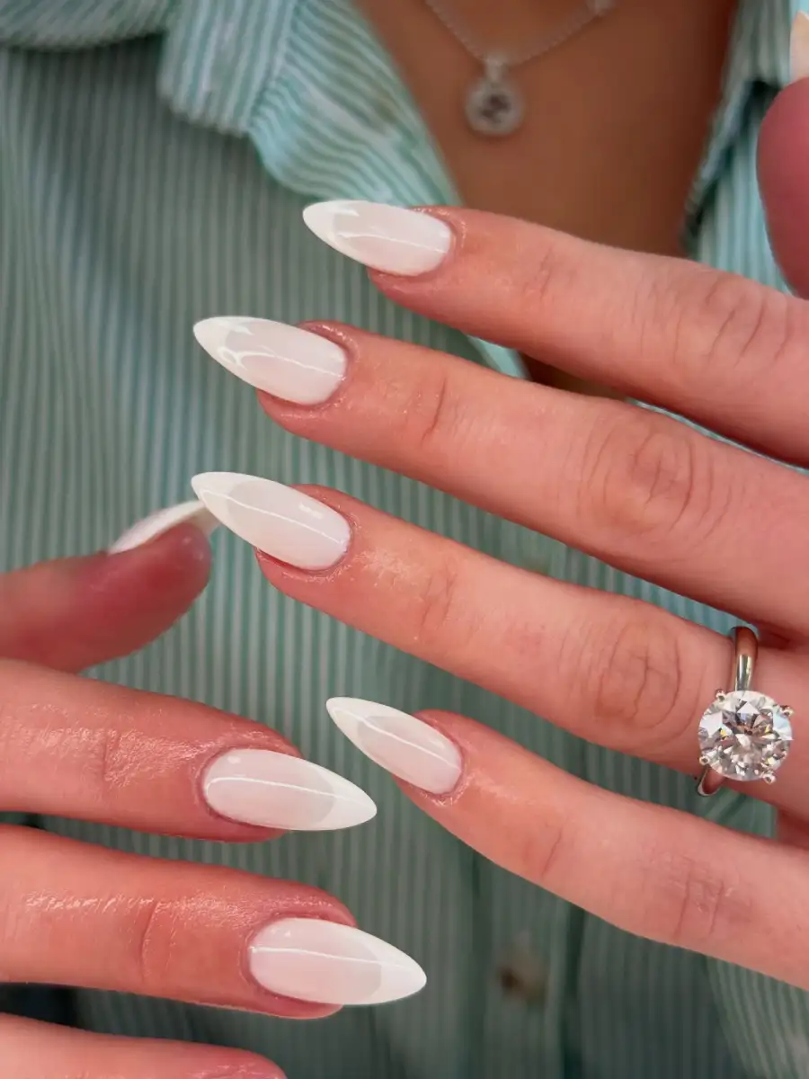 Milky Stiletto French Tips Nails Main View