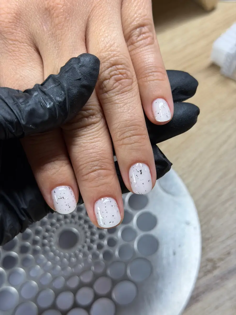 Milky White With Silver Flakes Nails Main View