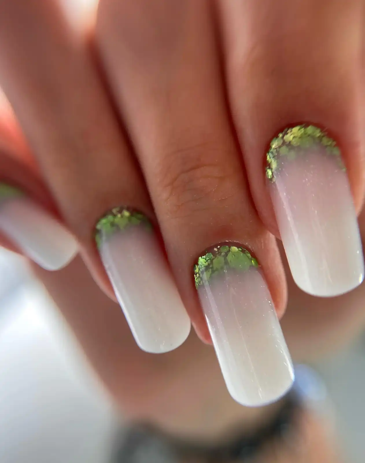 Milky White with Green Glitter Cuticle Thumbnail 2