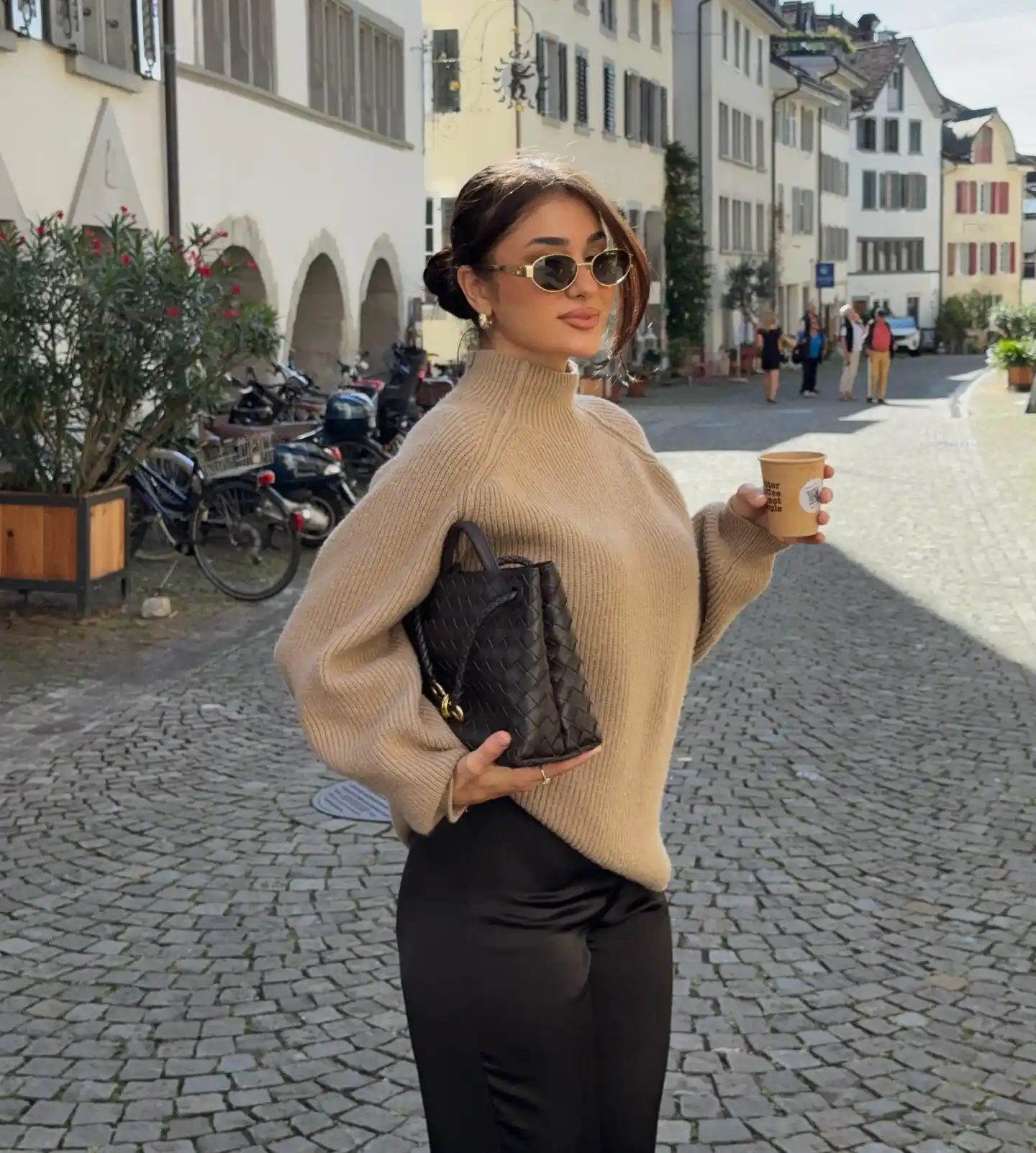 Monochrome Knit Wide Trousers Outfit Main View