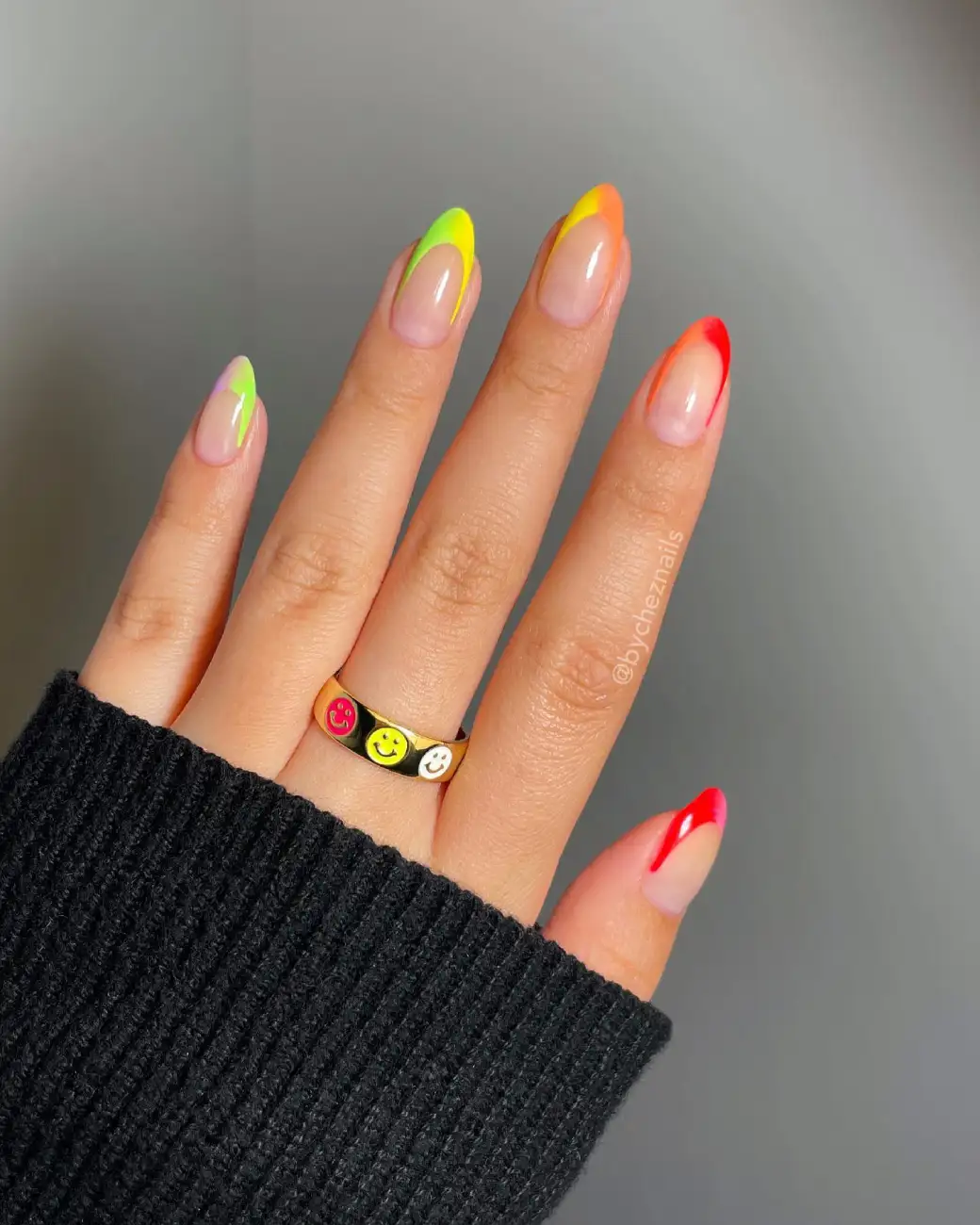 Neon French with Smiley Ring 1